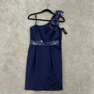 Navy Laundry one shoulder sequin cocktail dress